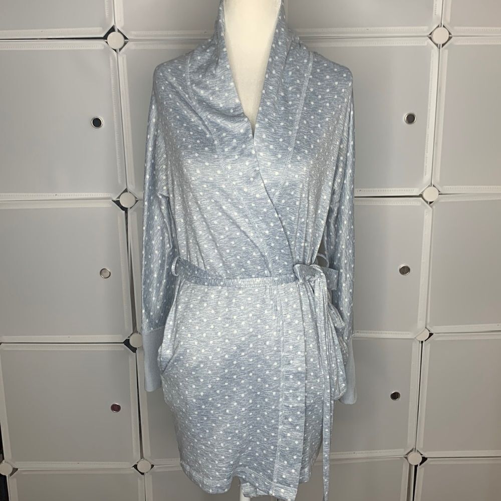 Jaclyn Intimates Blue With White Polka Dot MIDI Robe Size Small